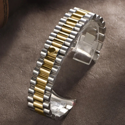 Presidential Style Strap for Rolex - High Quality Butterfly Clasp - Two Tone Gold