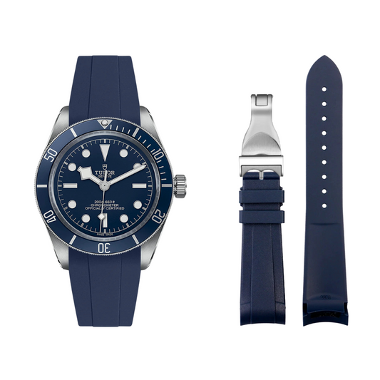 22mm Red Rubber Strap for Tudor Navy Blue - Butterfly Clasp