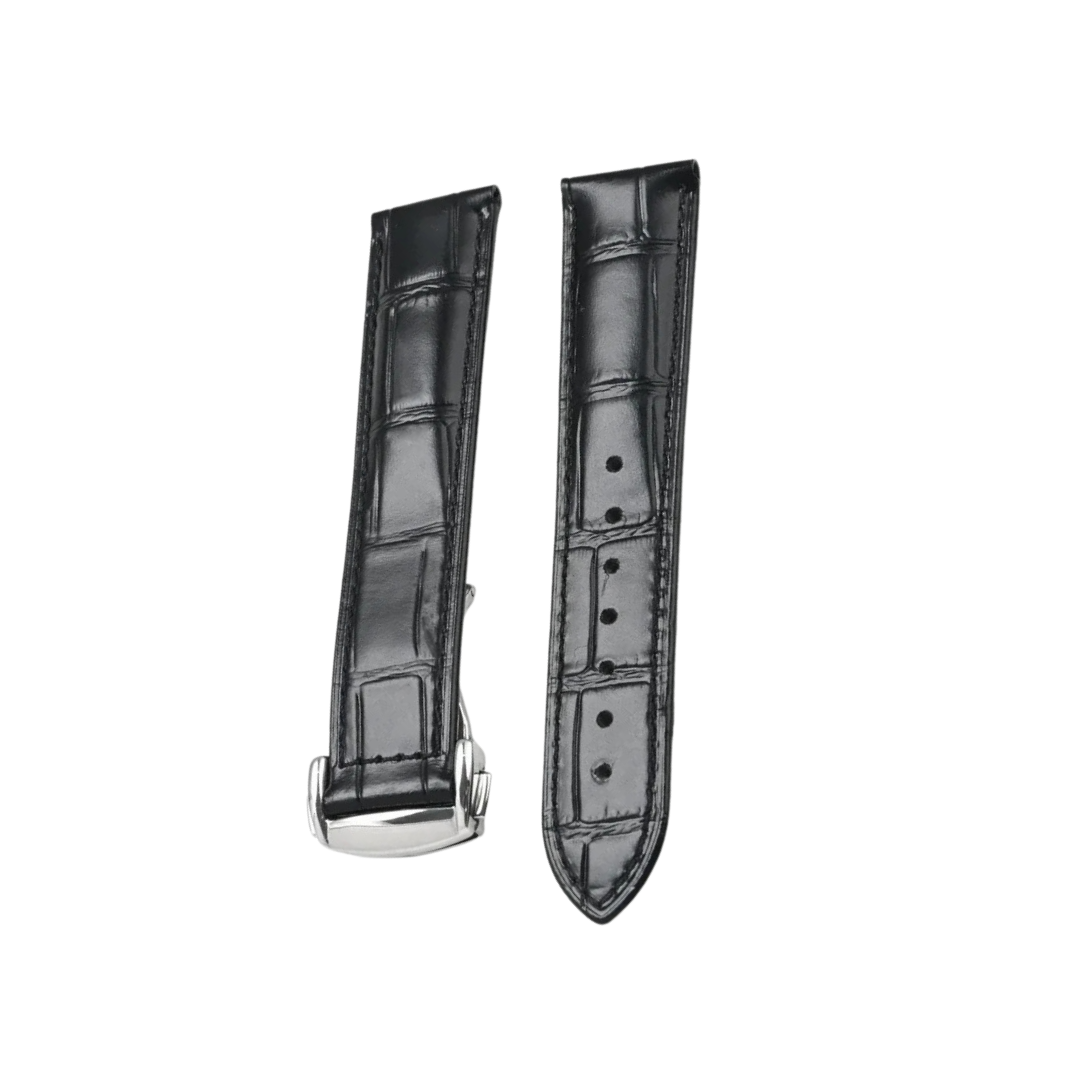 Genuine Leather Strap for Omega Seamaster & Speedmaster Black – Folding Buckle