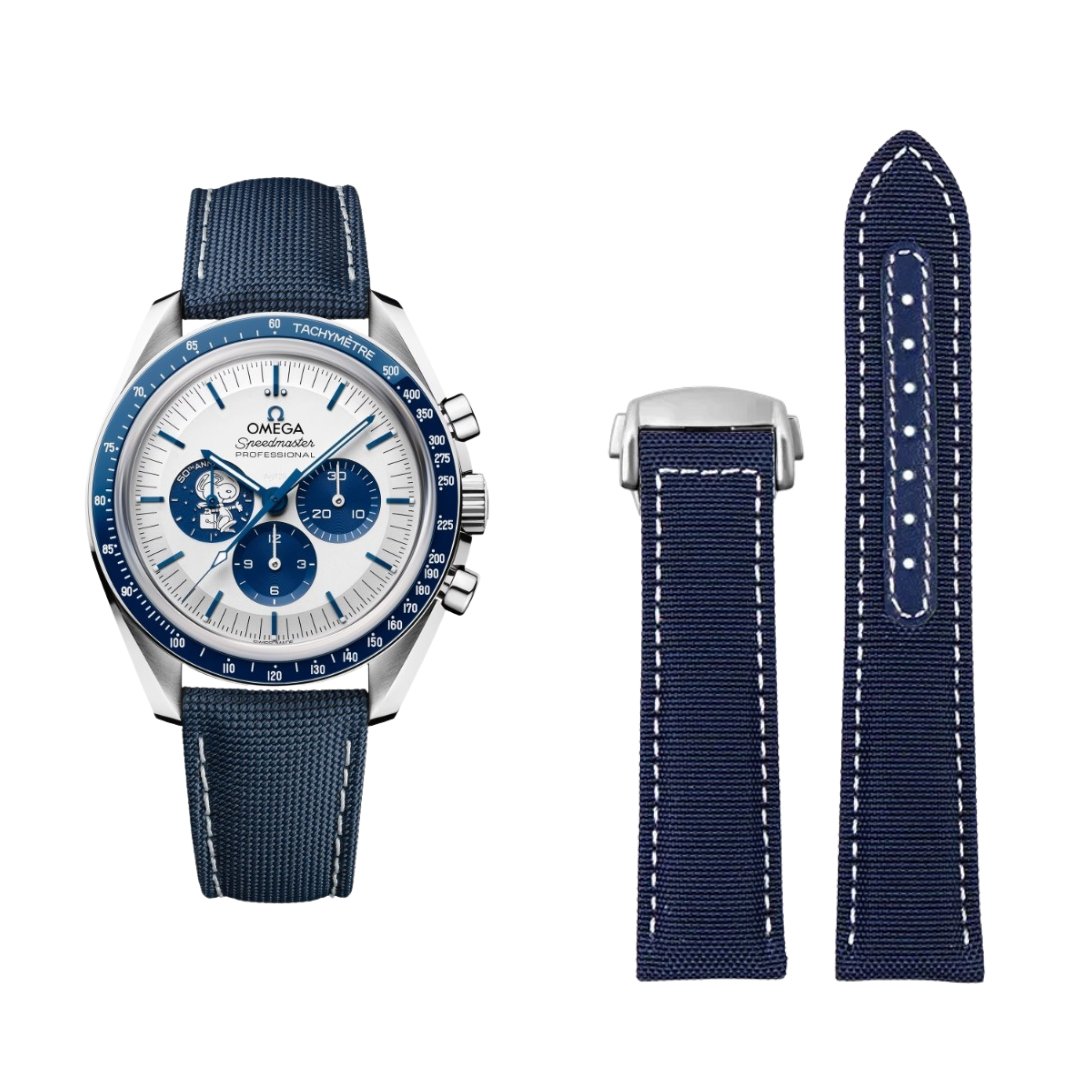 Woven Nylon Canvas Strap for Omega Seamaster & Aqua Terra – Blue & White