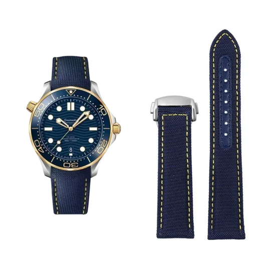 Woven Nylon Canvas Strap for Omega Seamaster & Aqua Terra – Blue & Yellow