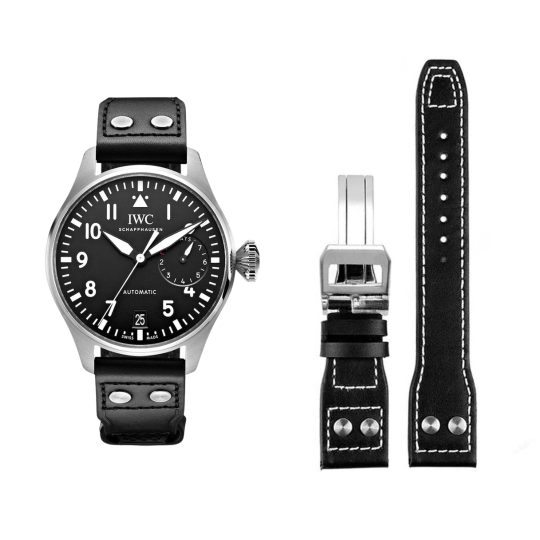 Space Black Cowhide Leather Strap For IWC