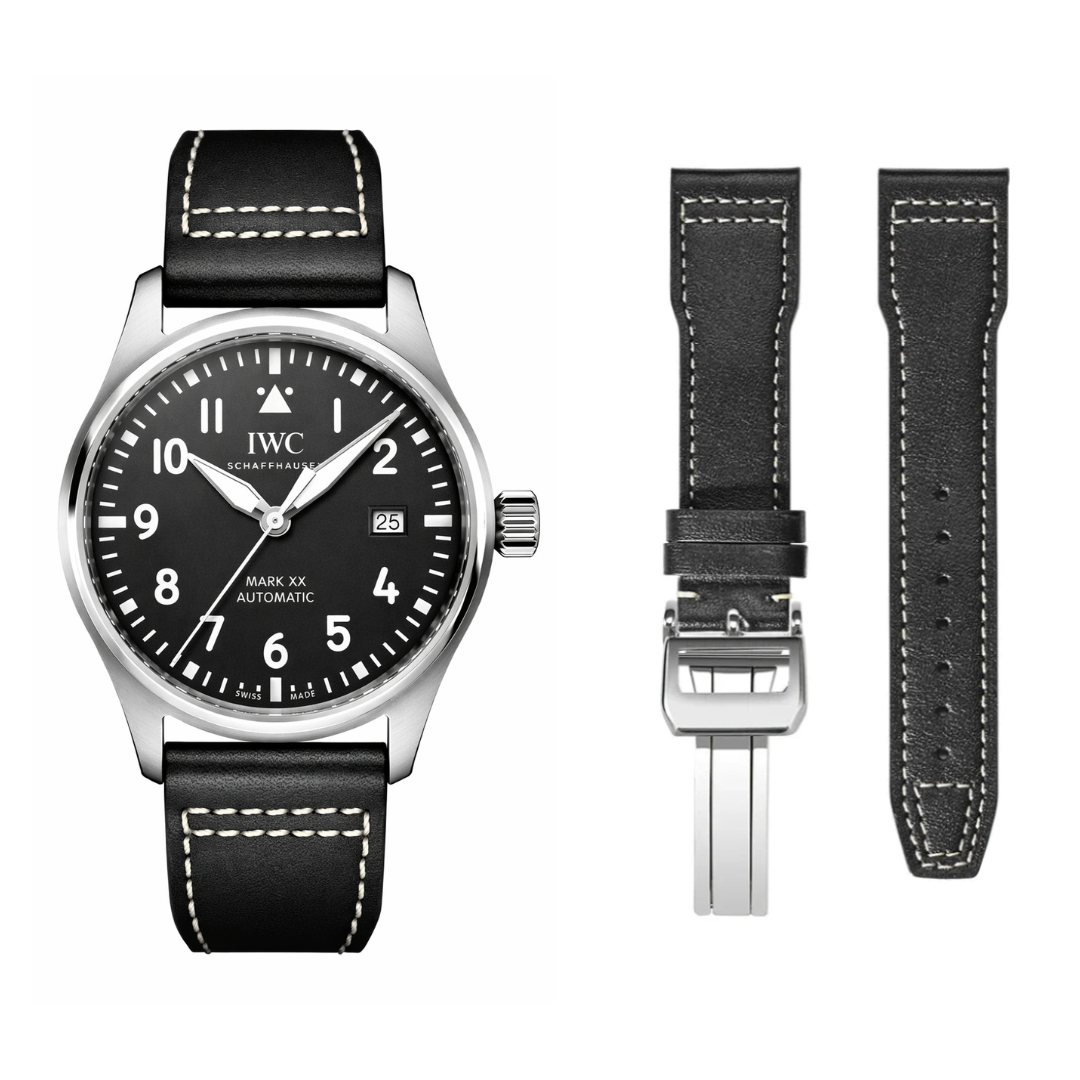 Black & White Soft Cowhide Leather Pilot Strap