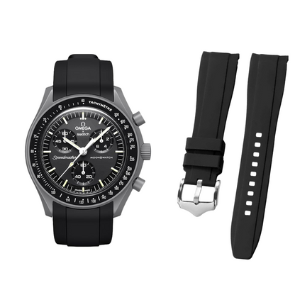 Rubber Silicone Curved Strap For Moonswatch - Black
