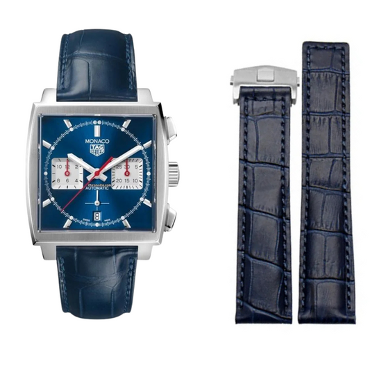 Genuine Leather Strap for Tag Heuer Models 19mm/20mm/22mm - Blue
