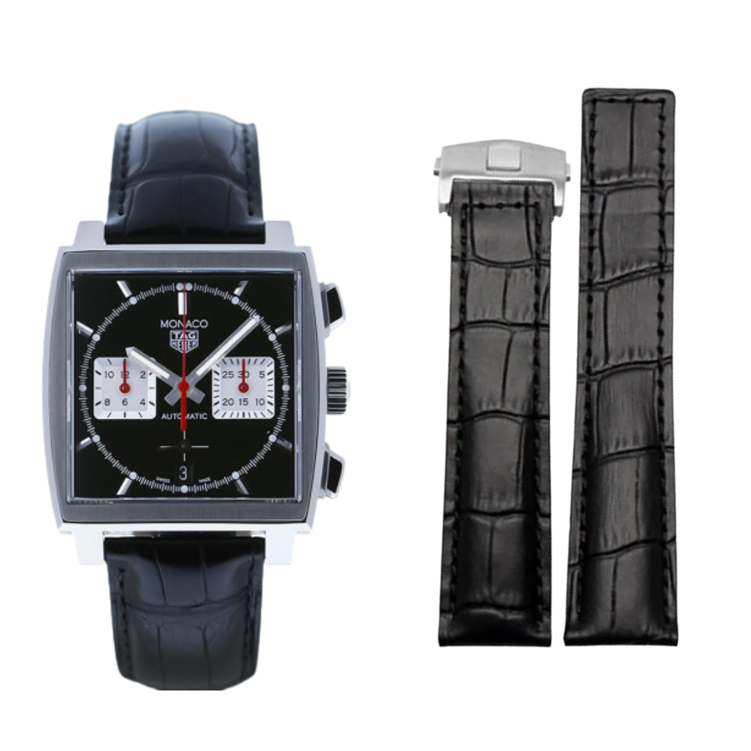Black Genuine Leather Strap for Tag Heuer – 19mm / 20mm / 22mm