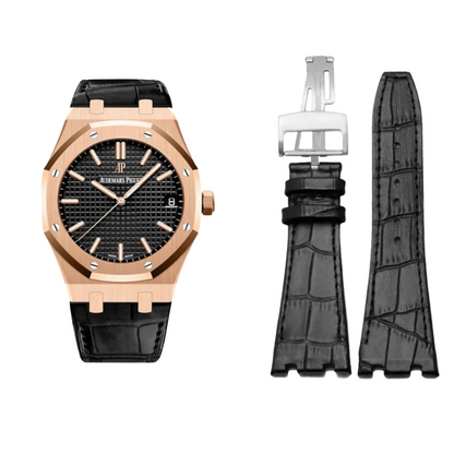 Black Crocodile Style Leather Strap for AP – High-Quality Butterfly Clasp