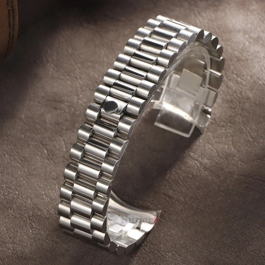 Presidential Style Strap for Rolex - High Quality Butterfly Clasp - Silver