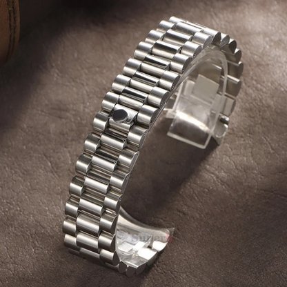 Presidential Style Strap for Rolex - High Quality Butterfly Clasp - Silver